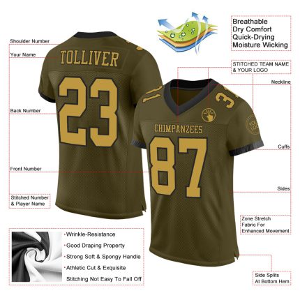Personalized Olive Old Gold-Black Mesh Authentic Salute To Service Football Jersey