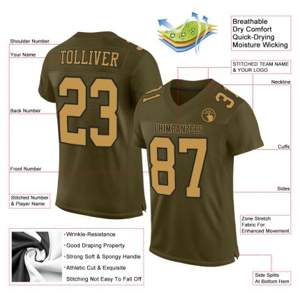 Personalized Olive Old Gold-Black Mesh Authentic Salute To Service Football Jersey Team Custom Name and Number