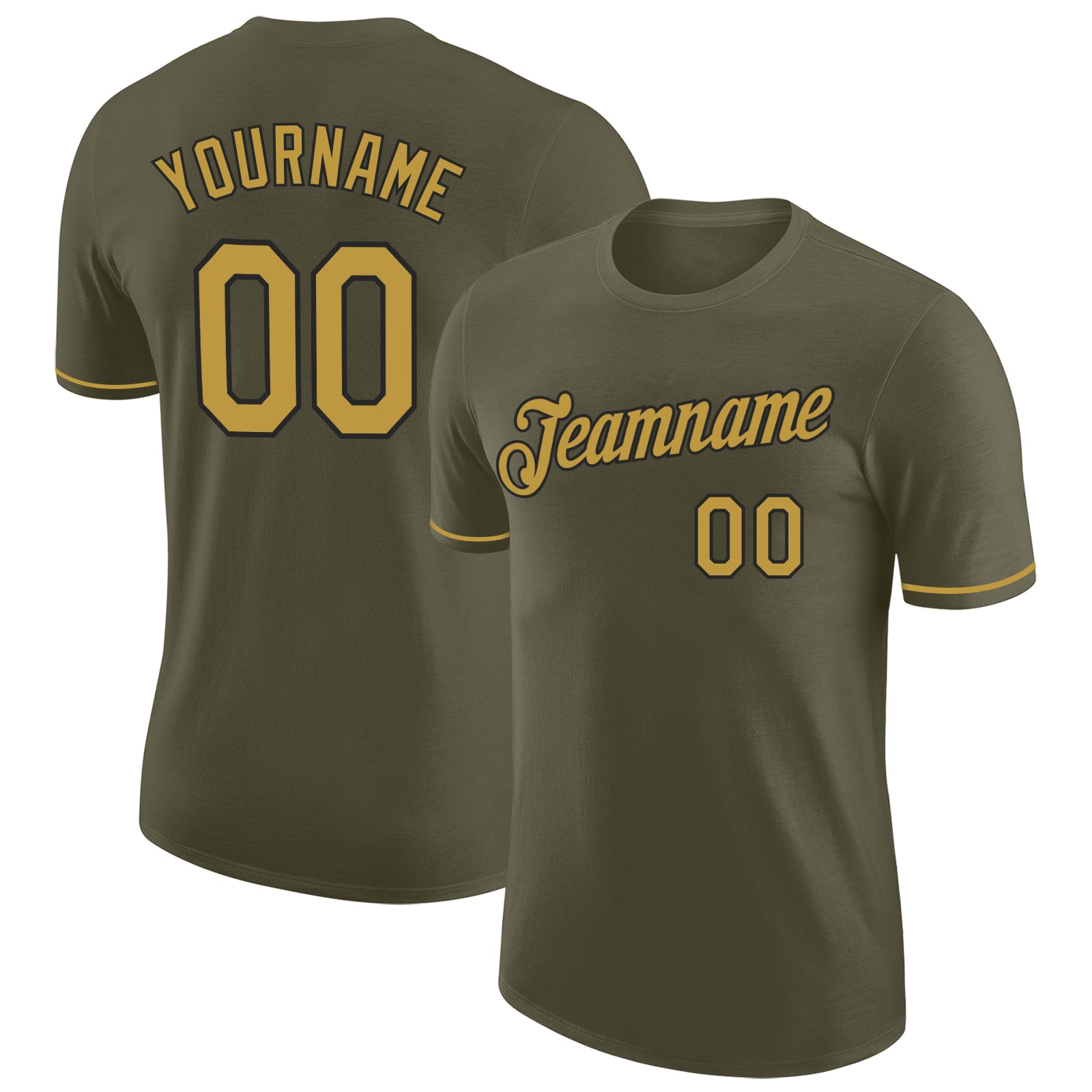 Personalized Olive Old Gold-Black Performance Salute To Service T-Shirt Team Custom Name and Number