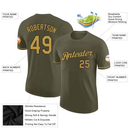 Personalized Olive Old Gold-Black Performance Salute To Service T-Shirt Team Custom Name and Number