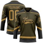 Personalized Olive Old Gold-Black Salute To Service Hockey Lace Neck Jersey Team Custom Name and Number