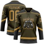 Personalized Olive Old Gold-Black Salute To Service Hockey Lace Neck Jersey Team Custom Name and Number