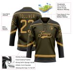Personalized Olive Old Gold-Black Salute To Service Hockey Lace Neck Jersey Team Custom Name and Number
