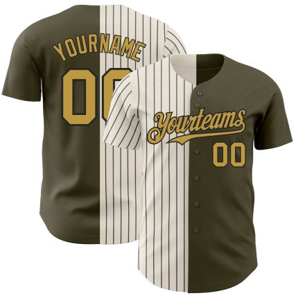 Personalized Olive Old Gold Cream-Black Pinstripe Authentic Split Fashion Salute To Service Baseball Jersey Team Custom Name and Number