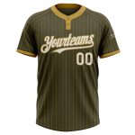 Personalized Olive Old Gold Pinstripe White Salute To Service Two-Button Unisex Softball Jersey Team Custom Name and Number