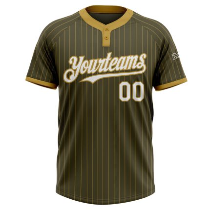 Personalized Olive Old Gold Pinstripe White Salute To Service Two-Button Unisex Softball Jersey Team Custom Name and Number