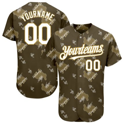 Personalized Olive Old Gold-White 3D Pattern Design Rabbit Authentic Baseball Jersey Team Custom Name and Number