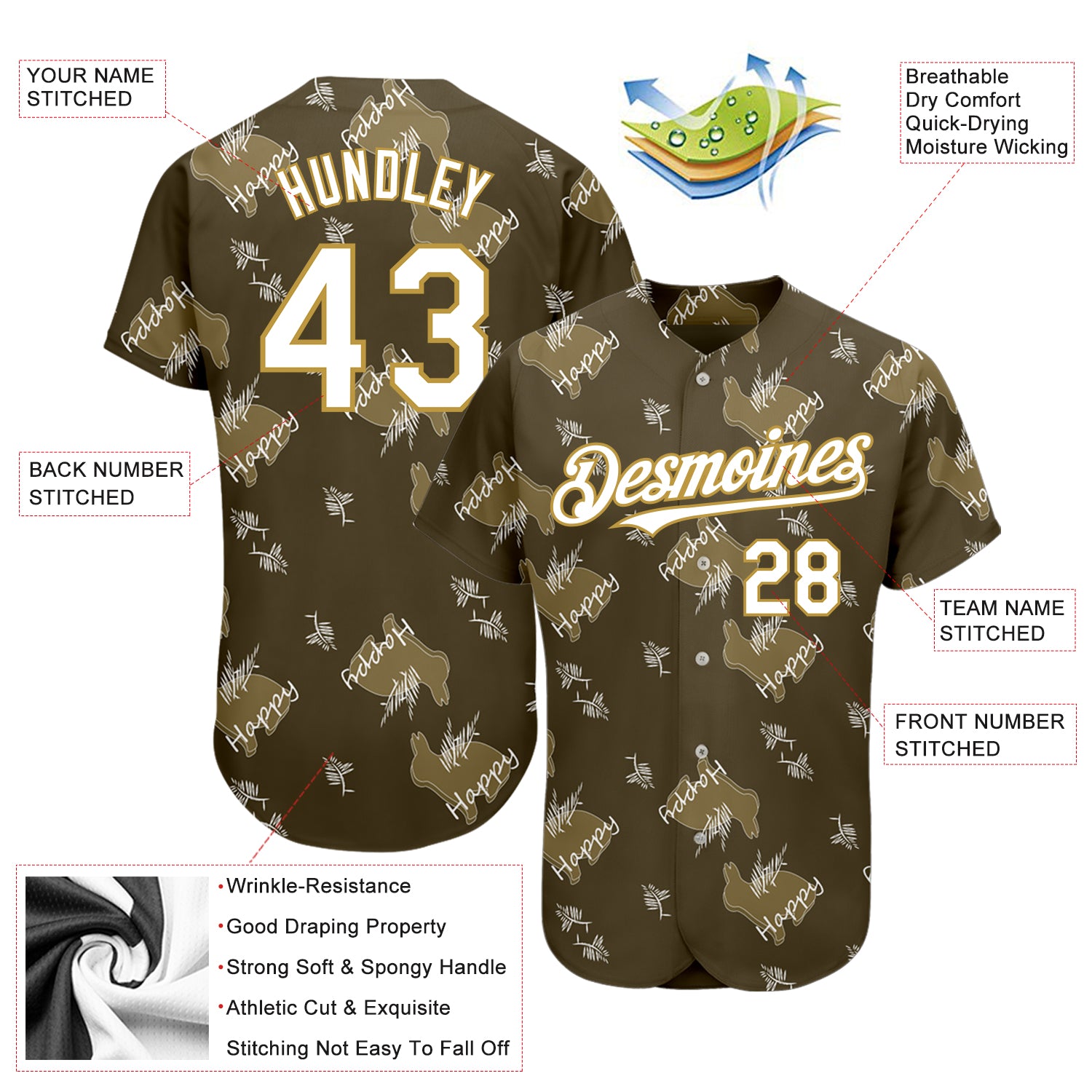 Personalized Olive Old Gold-White 3D Pattern Design Rabbit Authentic Baseball Jersey Team Custom Name and Number Personalized Olive Old Gold-White 3D Pattern Design Rabbit Authentic Baseball Jersey Team Custom Name and Number - Image 3
