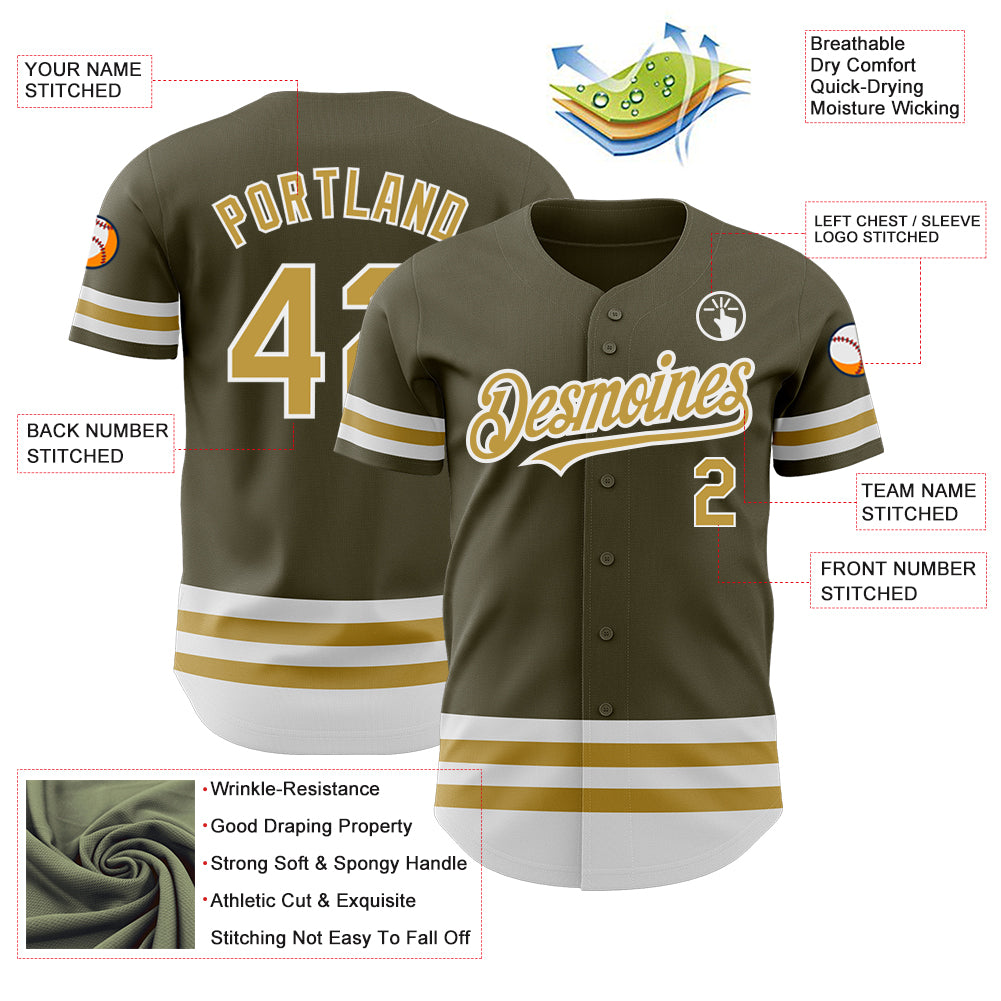 Personalized Olive Old Gold-White Line Authentic Salute To Service Baseball Jersey Team Custom Name and Number Personalized Olive Old Gold-White Line Authentic Salute To Service Baseball Jersey Team Custom Name and Number - Image 3