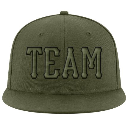 Personalized Olive Olive-Black Stitched Adjustable Snapback Hat Team Custom Name and Number