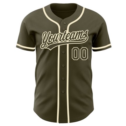Personalized Olive Olive-Cream Authentic Salute To Service Baseball Jersey