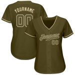 Personalized Olive Olive-Cream Authentic Salute To Service Baseball Jersey Team Custom Name and Number