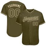 Personalized Olive Olive-Cream Authentic Salute To Service Baseball Jersey Team Custom Name and Number