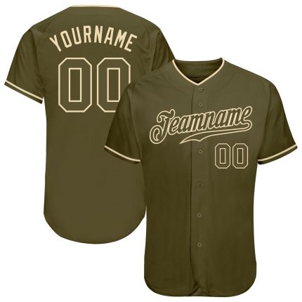 Personalized Olive Olive-Cream Authentic Salute To Service Baseball Jersey Team Custom Name and Number