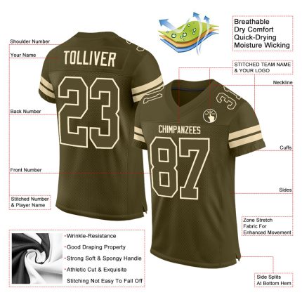 Personalized Olive Olive-Cream Mesh Authentic Salute To Service Football Jersey Team Custom Name and Number