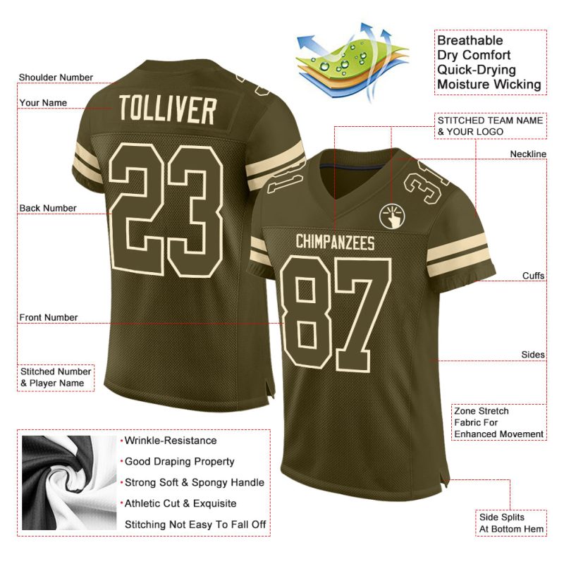 Personalized Olive Olive-Cream Mesh Authentic Salute To Service Football Jersey Team Custom Name and Number