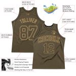 Personalized Olive Olive-Old Gold Authentic Throwback Salute To Service Basketball Jersey Team Custom Name and Number