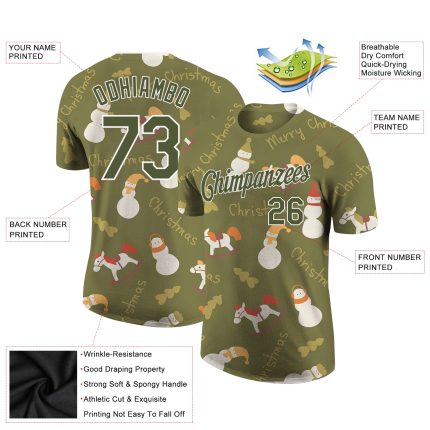 Personalized Olive Olive-White Christmas 3D Performance Salute To Service T-Shirt Team Custom Name and Number