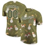 Personalized Olive Olive-White Christmas 3D Performance Salute To Service T-Shirt Team Custom Name and Number