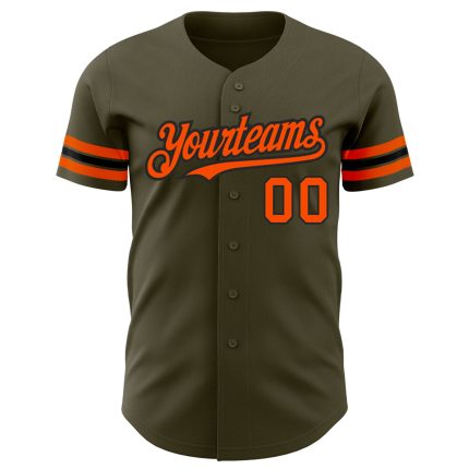 Personalized Olive Orange-Black Authentic Salute To Service Baseball Jersey Team Custom Name and Number