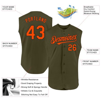 Personalized Olive Orange-Black Authentic Sleeveless Salute To Service Baseball Jersey Team Custom Name and Number