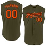 Personalized Olive Orange-Black Authentic Sleeveless Salute To Service Baseball Jersey Team Custom Name and Number