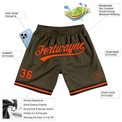 Personalized Olive Orange-Black Authentic Throwback Salute To Service Basketball Shorts
