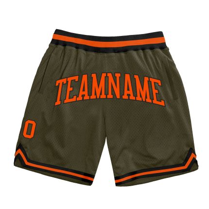 Personalized Olive Orange-Black Authentic Throwback Salute To Service Basketball Shorts Team Custom Name and Number
