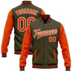 Personalized Olive Orange-Black Bomber Full-Snap Varsity Letterman Two Tone Salute To Service Jacket