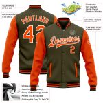 Personalized Olive Orange-Black Bomber Full-Snap Varsity Letterman Two Tone Salute To Service Jacket