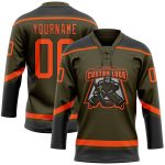 Personalized Olive Orange-Black Salute To Service Hockey Lace Neck Jersey Team Custom Name and Number