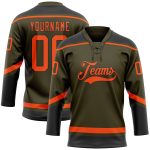 Personalized Olive Orange-Black Salute To Service Hockey Lace Neck Jersey Team Custom Name and Number