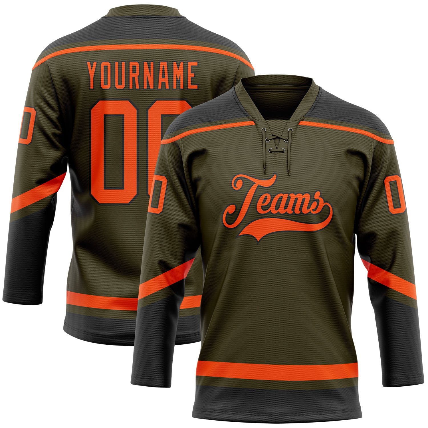 Personalized Olive Orange-Black Salute To Service Hockey Lace Neck Jersey Team Custom Name and Number
