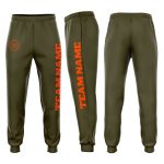 Personalized Olive Orange Fleece Salute To Service Jogger Sweatpants Team Custom Name and Number