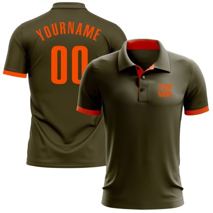 Personalized Olive Orange Performance Salute To Service Golf Polo Shirt Team Custom Name and Number