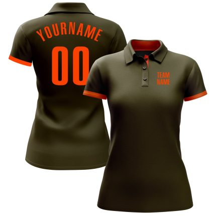 Personalized Olive Orange Performance Salute To Service Golf Polo Shirt Team Custom Name and Number
