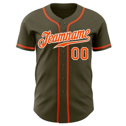 Personalized Olive Orange-White Authentic Salute To Service Baseball Jersey