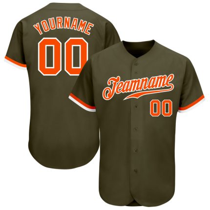 Personalized Olive Orange-White Authentic Salute To Service Baseball Jersey Team Custom Name and Number