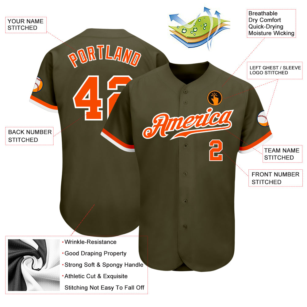 Personalized Olive Orange-White Authentic Salute To Service Baseball Jersey Team Custom Name and Number Personalized Olive Orange-White Authentic Salute To Service Baseball Jersey Team Custom Name and Number - Image 3
