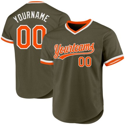 Personalized Olive Orange-White Authentic Throwback Salute To Service Baseball Jersey Team Custom Name and Number