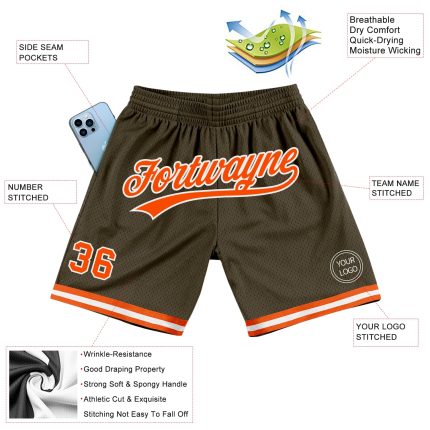 Personalized Olive Orange-White Authentic Throwback Salute To Service Basketball Shorts