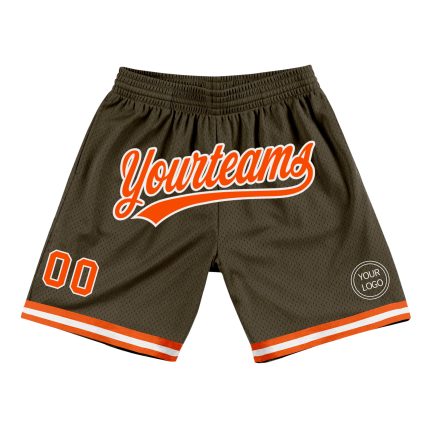 Personalized Olive Orange-White Authentic Throwback Salute To Service Basketball Shorts