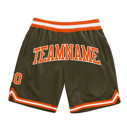Personalized Olive Orange-White Authentic Throwback Salute To Service Basketball Shorts Team Custom Name and Number