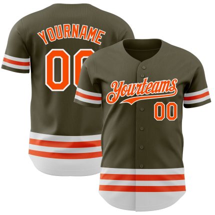 Personalized Olive Orange-White Line Authentic Salute To Service Baseball Jersey Team Custom Name and Number