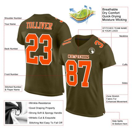Personalized Olive Orange-White Mesh Authentic Salute To Service Football Jersey Team Custom Name and Number