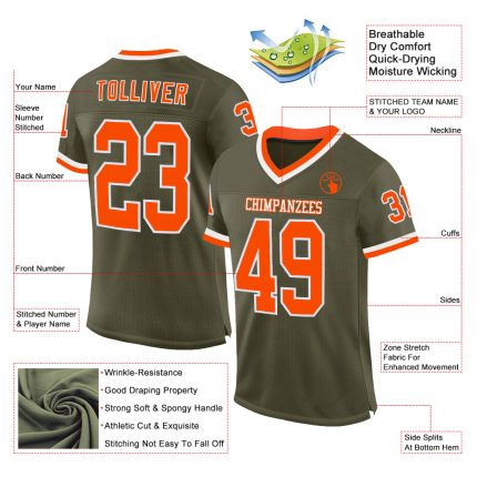 Personalized Olive Orange-White Mesh Authentic Throwback Salute To Service Football Jersey Team Custom Name and Number