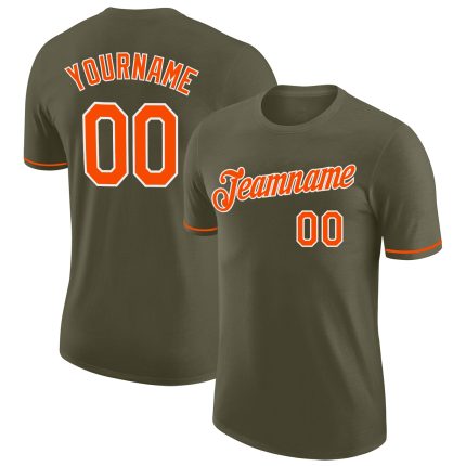 Personalized Olive Orange-White Performance Salute To Service T-Shirt Team Custom Name and Number