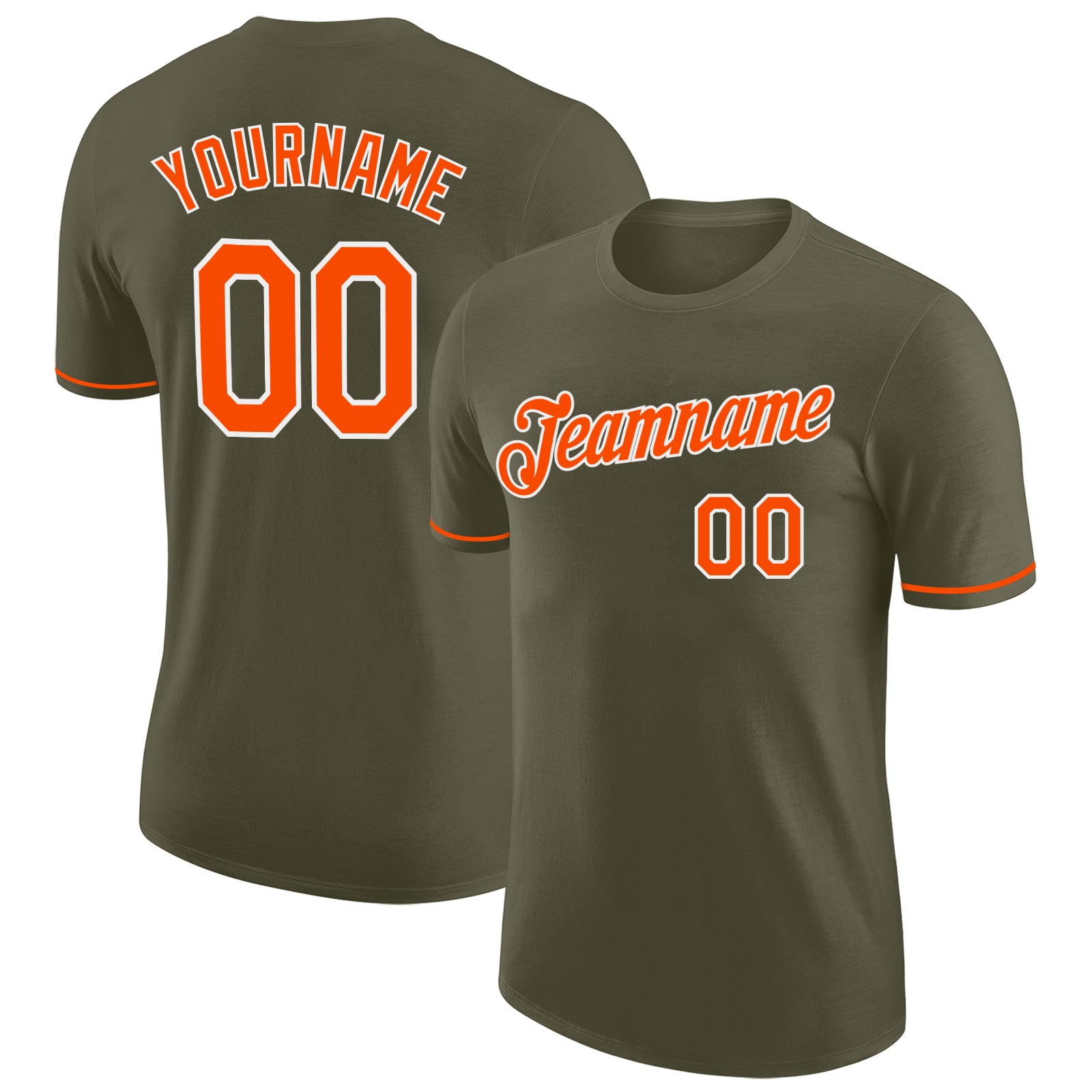 Personalized Olive Orange-White Performance Salute To Service T-Shirt Team Custom Name and Number