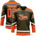 Personalized Olive Orange-White Salute To Service Hockey Lace Neck Jersey Team Custom Name and Number