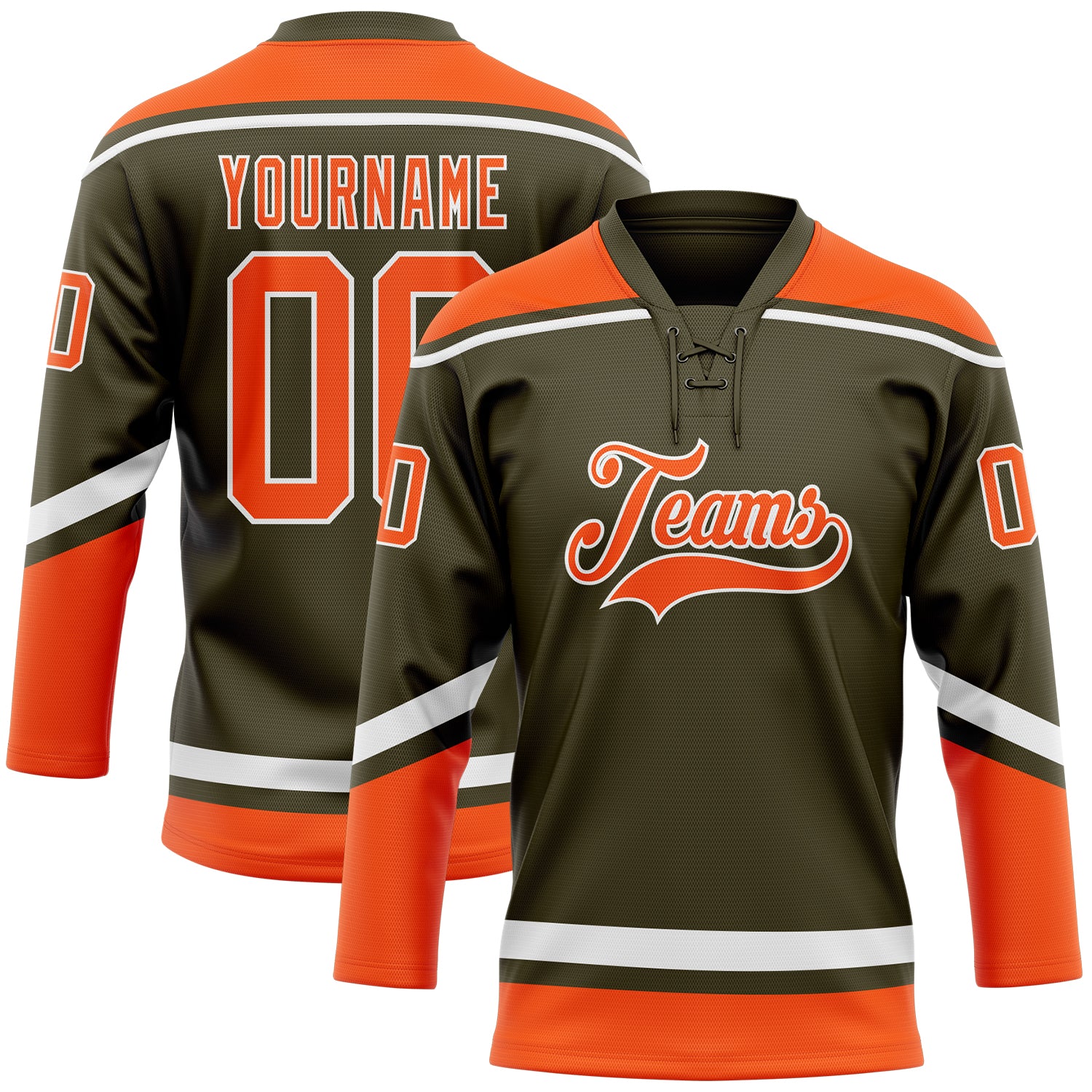Personalized Olive Orange-White Salute To Service Hockey Lace Neck Jersey Team Custom Name and Number